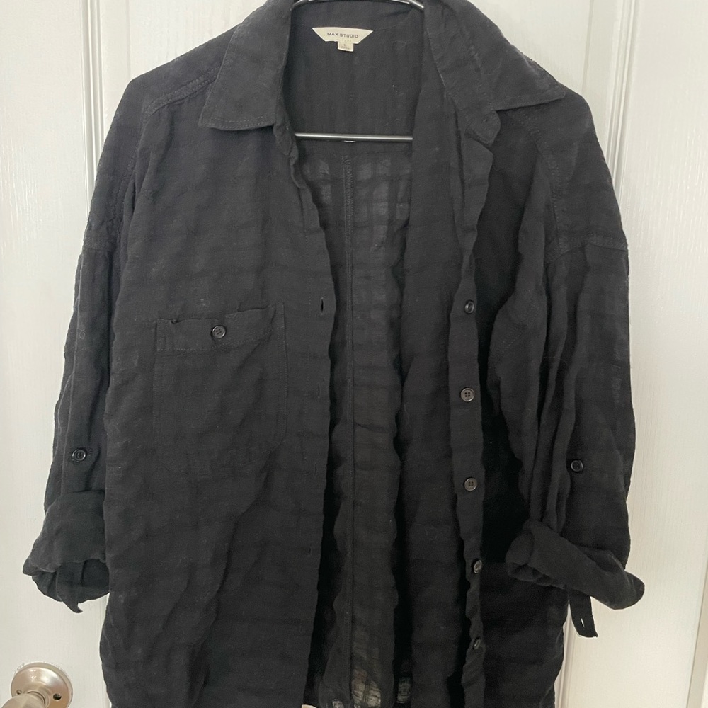 Black Linen Blend Top